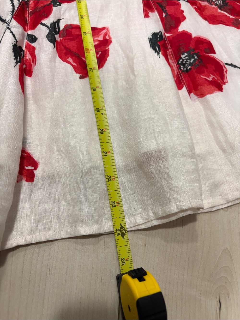 Linen White Floral A-Line Skirt with Red Poppy Print s6 - Picture 6 of 6
